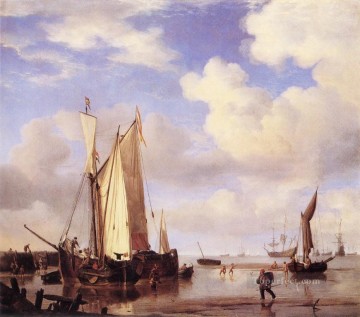 willem van heythuysen Painting - Low Tide marine Willem van de Velde the Younger boat seascape